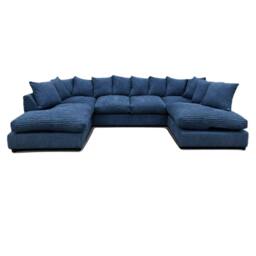 Bliss Furniture Jumbo Cord U Shaped Scatter Back Sofa in Blue - Size: 6 Person