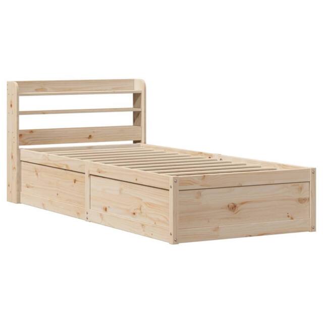 Berkfield Home Bed Frame with Headboard 90x190 cm Single Solid Wood Pine in Light Tan - image 1
