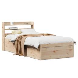 Berkfield Home Bed Frame with Headboard 90x190 cm Single Solid Wood Pine in Light Tan - thumbnail 2
