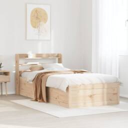 Berkfield Home Bed Frame with Headboard 90x190 cm Single Solid Wood Pine in Light Tan - thumbnail 3