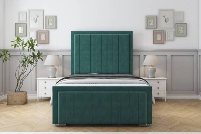 "Sloomy Pemberton Plush Deep-Sided Bed Frame With 50"" Upholstered Headboard in Emerald - Size: King" - image 1