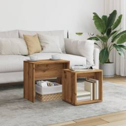 Berkfield Home Nesting Coffee Tables 2 pcs Artisan Oak Engineered Wood in Brown - thumbnail 2