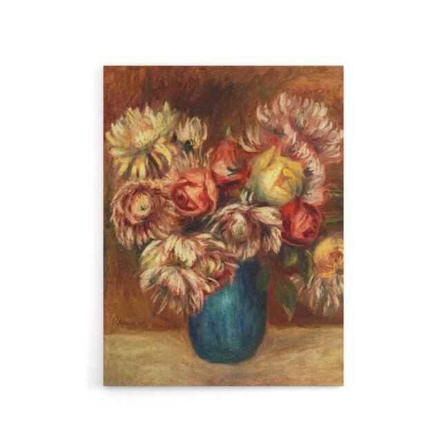 "Artery8 Flowers in a Green Vase Renoir Vintage Canvas Wall Art in Pink - Size: W18"" x H24""" - image 1