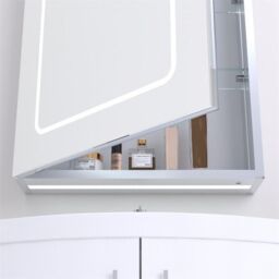 Clifton 70cm Tall LED (Rounded Rectangle) Bathroom Mirror Cabinet in Natural - thumbnail 4