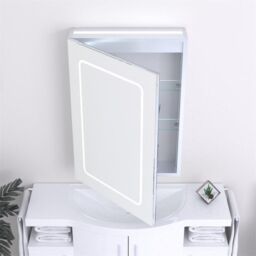 Clifton 70cm Tall LED (Rounded Rectangle) Bathroom Mirror Cabinet in Natural