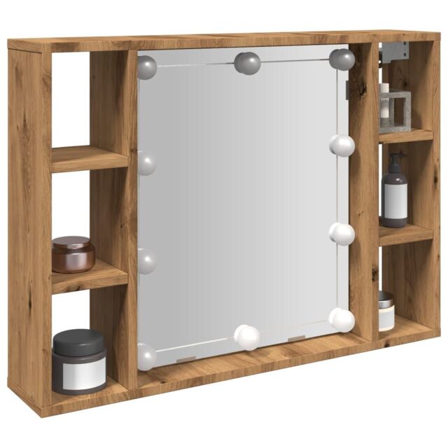 Berkfield Home Mirror Cabinet with LED Artisan Oak 76x15x55 cm Engineered Wood in Brown - Size: 76 x 15 x 55 cm - image 1