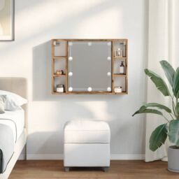 Berkfield Home Mirror Cabinet with LED Artisan Oak 76x15x55 cm Engineered Wood in Brown - Size: 76 x 15 x 55 cm - thumbnail 3