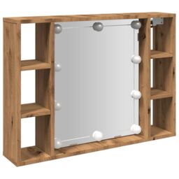 Berkfield Home Mirror Cabinet with LED Artisan Oak 76x15x55 cm Engineered Wood in Brown - Size: 76 x 15 x 55 cm - thumbnail 2