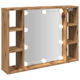 Berkfield Home Mirror Cabinet with LED Artisan Oak 76x15x55 cm Engineered Wood in Brown - Size: 76 x 15 x 55 cm - thumbnail 6