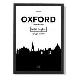 ARTZE Oxford Black & White City Skyline Framed Print SIZE: A4 with Black Frame - thumbnail 1