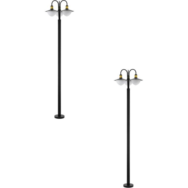 Loops 2 PACK IP44 Outdoor Bollard Light Black & Gold Curved Lamp Post 3x 60W E27 - image 1