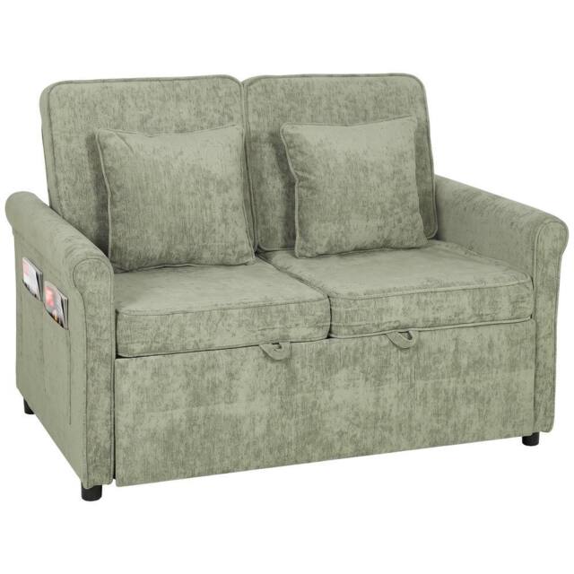 HOMCOM 2 Seater Sofa Bed, 3-in-1 Convertible Pull Out Sofa Bed, Light Green - image 1