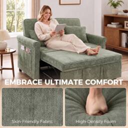 HOMCOM 2 Seater Sofa Bed, 3-in-1 Convertible Pull Out Sofa Bed, Light Green - thumbnail 6
