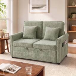 HOMCOM 2 Seater Sofa Bed, 3-in-1 Convertible Pull Out Sofa Bed, Light Green - thumbnail 2