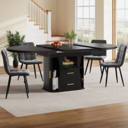 Matteo Black MDF Extendable Round to Oval Dining Table, 6 Seater, Storage - thumbnail 5