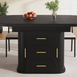Matteo Black MDF Extendable Round to Oval Dining Table, 6 Seater, Storage - thumbnail 7