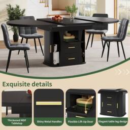 Matteo Black MDF Extendable Round to Oval Dining Table, 6 Seater, Storage - thumbnail 9