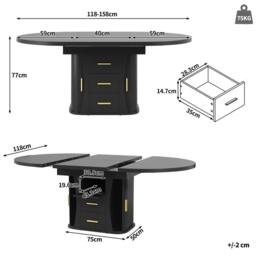 Matteo Black MDF Extendable Round to Oval Dining Table, 6 Seater, Storage - thumbnail 8