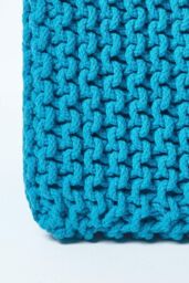 Homescapes Cube Cotton Knitted Pouffe Footstool in Teal - thumbnail 4