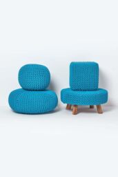 Homescapes Cube Cotton Knitted Pouffe Footstool in Teal - thumbnail 5