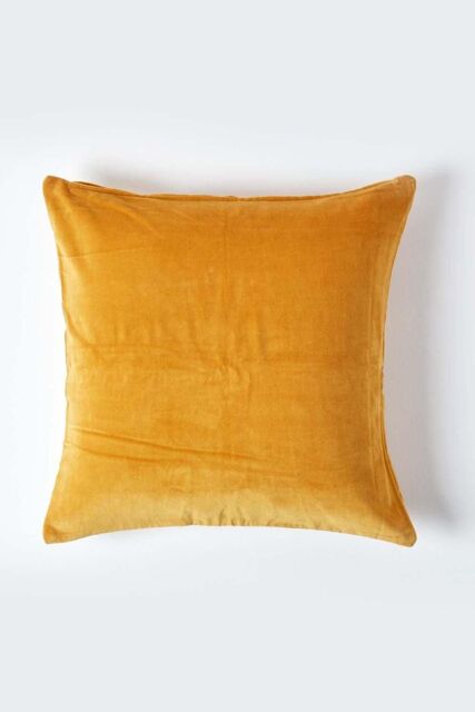 Homescapes Velvet Cushion Cover 100% Cotton, Soft & Machine Washable in Mustard - Size: 40 cm x 40 cm - image 1