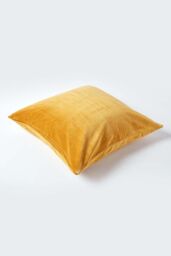 Homescapes Velvet Cushion Cover 100% Cotton, Soft & Machine Washable in Mustard - Size: 40 cm x 40 cm - thumbnail 3