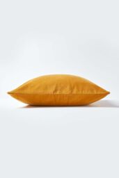 Homescapes Velvet Cushion Cover 100% Cotton, Soft & Machine Washable in Mustard - Size: 40 cm x 40 cm - thumbnail 2