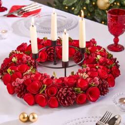 Dibor 36cm Red Rose Xmas Wreath Christmas Dining Table Centerpiece