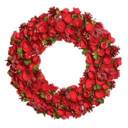 Dibor 36cm Red Rose Xmas Wreath Christmas Dining Table Centerpiece - thumbnail 2