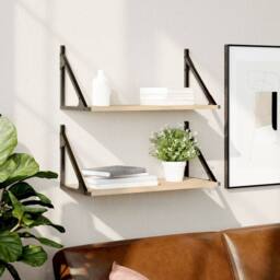 Berkfield Home Wall Shelves 2 pcs Sonoma Oak 60x25x25.5 cm Engineered wood in Light Oak - thumbnail 2