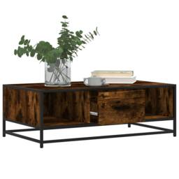 Berkfield Home Coffee Table Smoked Oak 100x57x35 cm Engineered Wood & Metal in Brown - Size: 100 x 57 x 35 cm - thumbnail 4