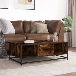 Berkfield Home Coffee Table Smoked Oak 100x57x35 cm Engineered Wood & Metal in Brown - Size: 100 x 57 x 35 cm - thumbnail 3