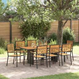 Berkfield Home 9 Piece Garden Dining Set Black Poly Rattan Acacia - thumbnail 2