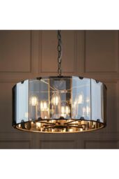 Netlighting Clooney 8 Light Ceiling Pendant Slate Grey Gloss Paint Smoke Cut Glass E14 in Clear - thumbnail 5
