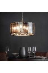 Netlighting Clooney 8 Light Ceiling Pendant Slate Grey Gloss Paint Smoke Cut Glass E14 in Clear - thumbnail 2