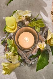 Dibor Set of 2 Floral Yellow Table Decoration Christmas Candle Holders Dia13cm - Size: Small - thumbnail 3