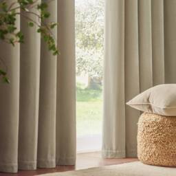 Yard Heavy Chenille Velvet Room Darkening Pencil Pleat Curtain Pair in Off-White - Size: 168 cm width x 229 cm drop - thumbnail 4