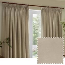 Yard Heavy Chenille Velvet Room Darkening Pencil Pleat Curtain Pair in Off-White - Size: 168 cm width x 229 cm drop - thumbnail 1