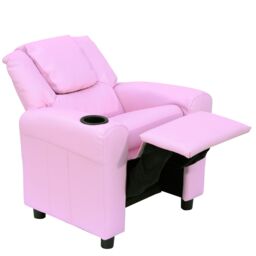 HOMCOM Kids Recliner Chair with Adjustable Backrest & Footrest in Pink - thumbnail 2