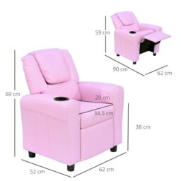 HOMCOM Kids Recliner Chair with Adjustable Backrest & Footrest in Pink - thumbnail 3
