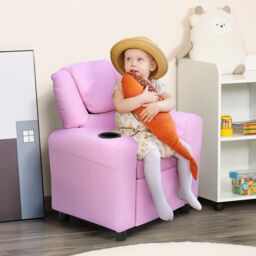 HOMCOM Kids Recliner Chair with Adjustable Backrest & Footrest in Pink - thumbnail 1