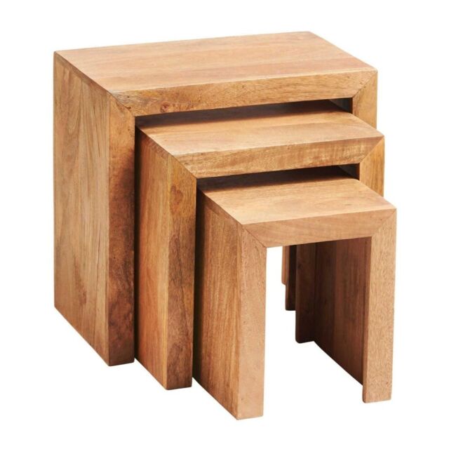 IH Design Duvid Light Mango Wooden Nest of 3 Tables in Brown - image 1