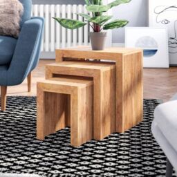 IH Design Duvid Light Mango Wooden Nest of 3 Tables in Brown - thumbnail 2