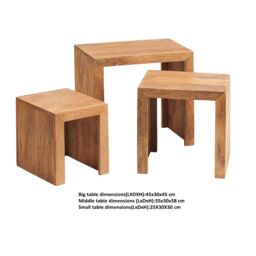 IH Design Duvid Light Mango Wooden Nest of 3 Tables in Brown - thumbnail 6