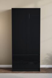 Home Discount Vida Designs Glinton High Gloss 2 Door 2 Drawer Wardrobe Storage Bedroom Furniture in Black - thumbnail 3