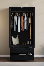 Home Discount Vida Designs Glinton High Gloss 2 Door 2 Drawer Wardrobe Storage Bedroom Furniture in Black - thumbnail 4