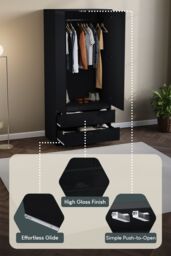 Home Discount Vida Designs Glinton High Gloss 2 Door 2 Drawer Wardrobe Storage Bedroom Furniture in Black - thumbnail 5