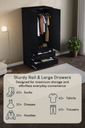 Home Discount Vida Designs Glinton High Gloss 2 Door 2 Drawer Wardrobe Storage Bedroom Furniture in Black - thumbnail 6