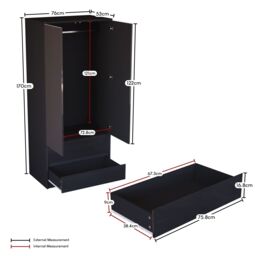 Home Discount Vida Designs Glinton High Gloss 2 Door 2 Drawer Wardrobe Storage Bedroom Furniture in Black - thumbnail 2