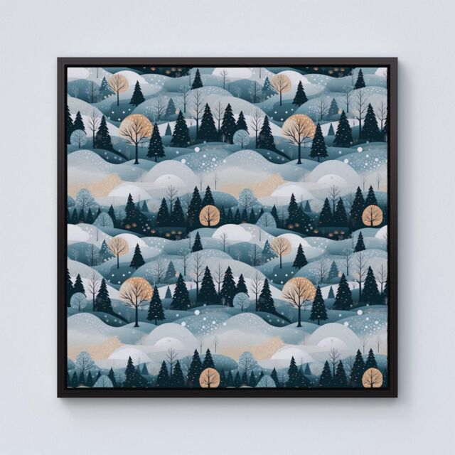 Warren Reed - Designer Dreamy Snowy Christmas Scene Framed Canvas in Black - Size: w40 inch x h40 inch - image 1